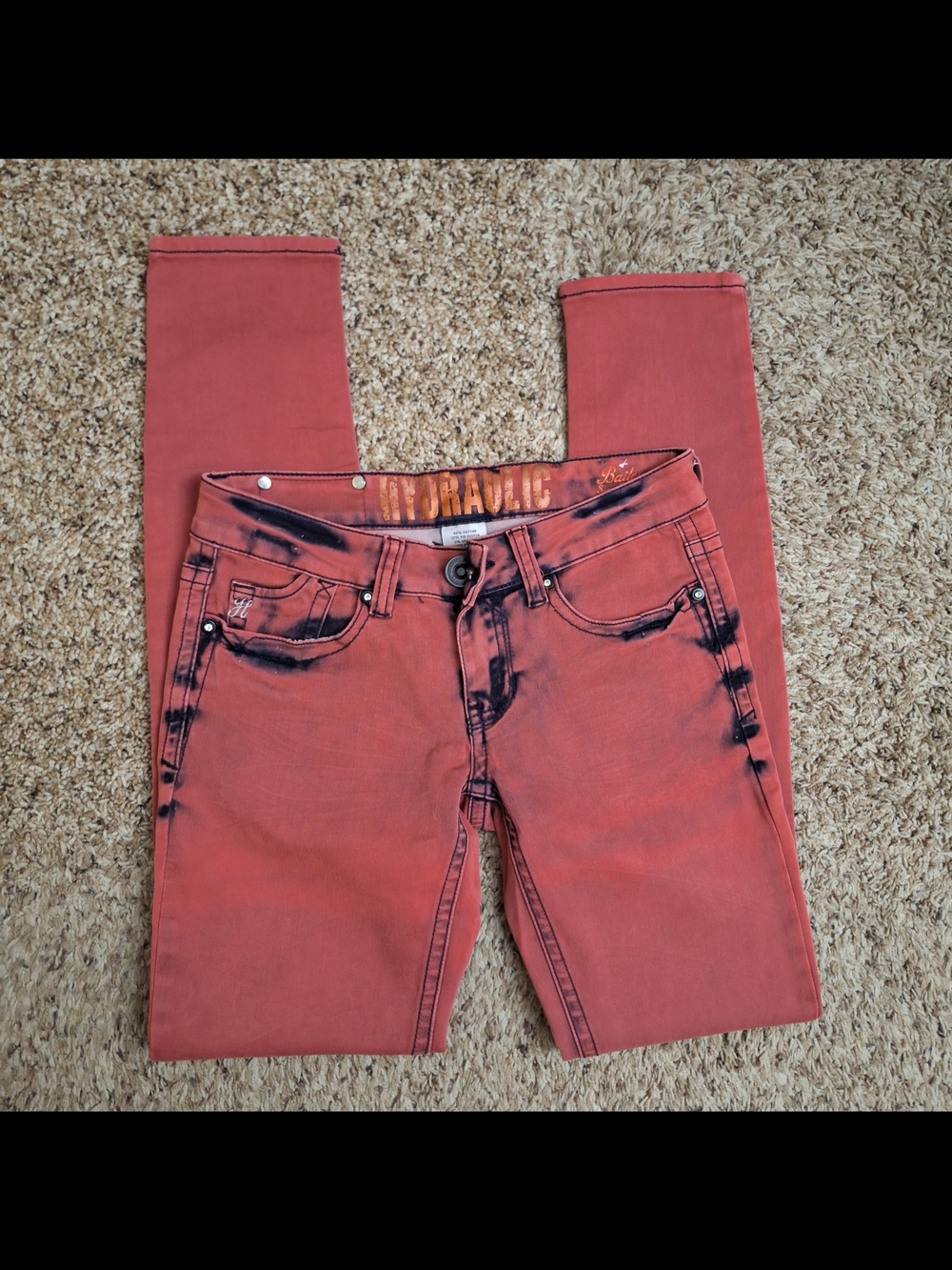 Hydraulic Premium Bailey Acid Wash Super Skinny Jeans Salmon Red 5/6
